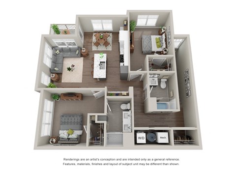 2 Bed Upper Floor Plan at Tivoli Green Apartments & Townhomes, Wisconsin, 53406